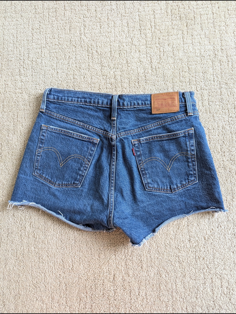 Levi's Premium 501 Cut Off Jean Shorts W29 Medium Wash Blue Distressed Rodeo